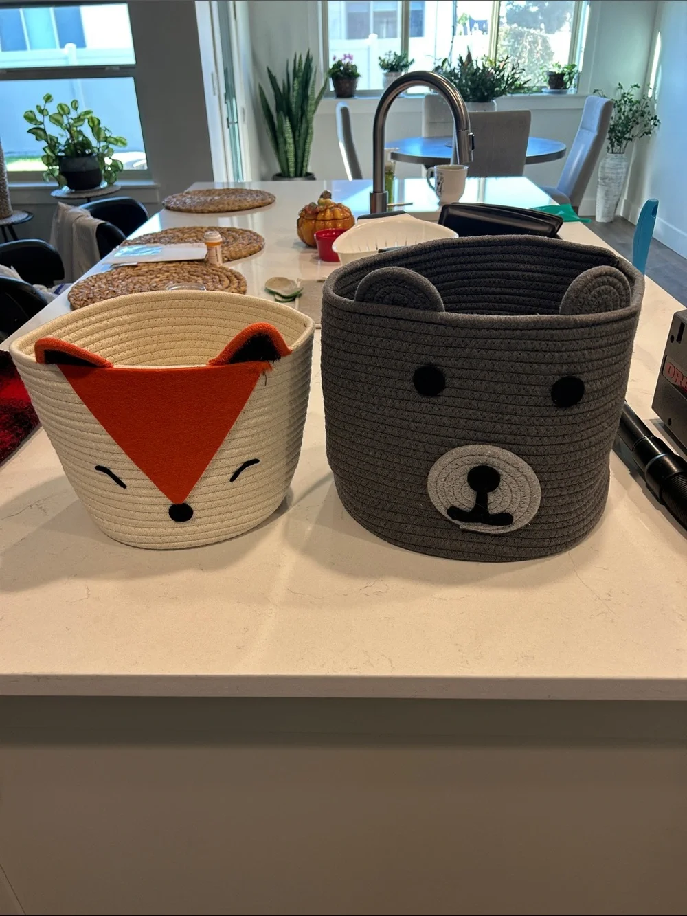 Source Unknown White & Orange Fox and Gray Bear Rope Storage Baskets